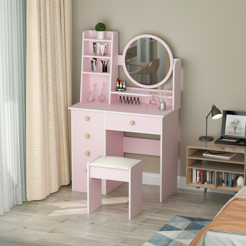 Latitude Run® Jeylani Vanity Set with Stool and Mirror & Reviews Wayfair